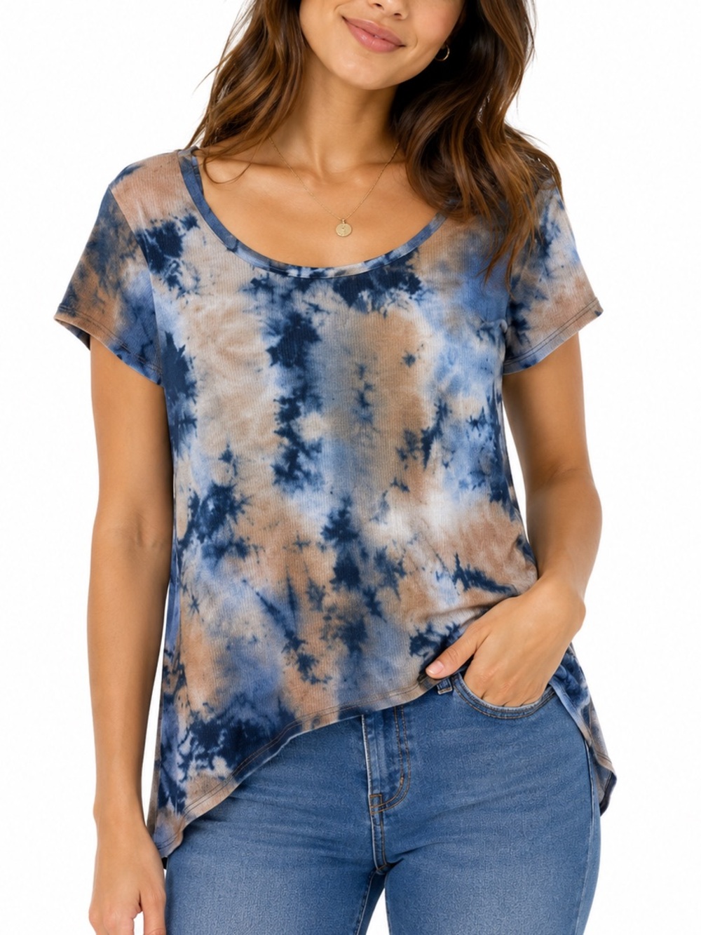Ginger G NEW Brown Blue Tie-Dye Top